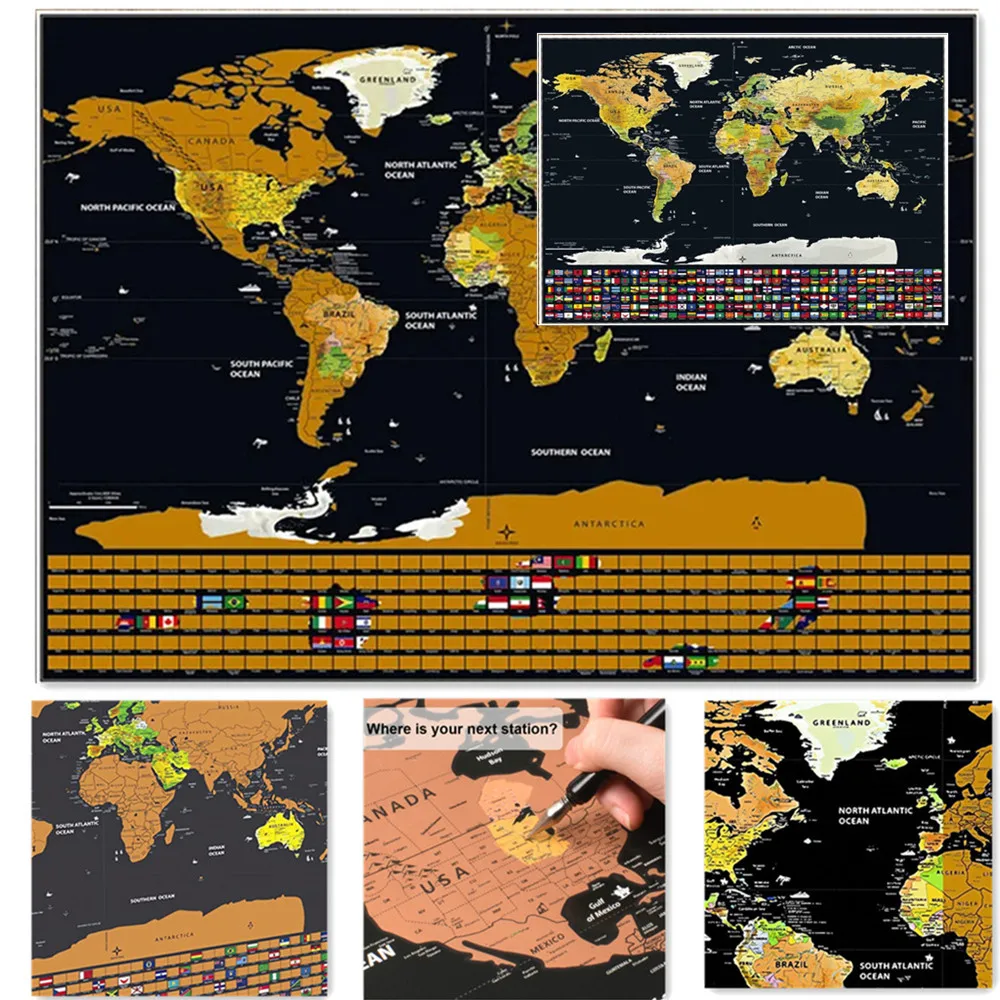 

1PC Global Scratch Art Maps Unique Room And Office Decor Top Quality Gold Foil Scratch Off Travel Maps Gifts for Travelers