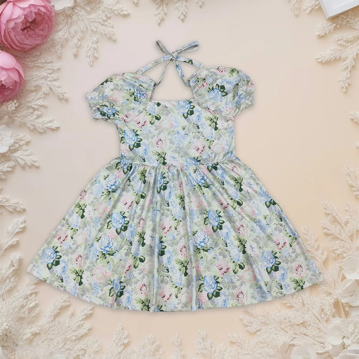 

Baby Girl Princess Dress Short Ruffle Sleeve Colorful Flowers Ruffle Knee Length Dresses Breathable Clothing Cotton Clothes