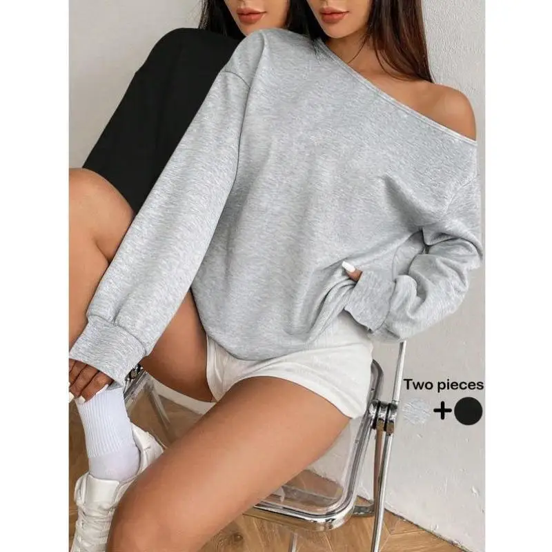 

ex Pure Color Sweatirt Casual Sportswear Set Single oulder Design Comfortable Fit for Men And Women Autumn Season