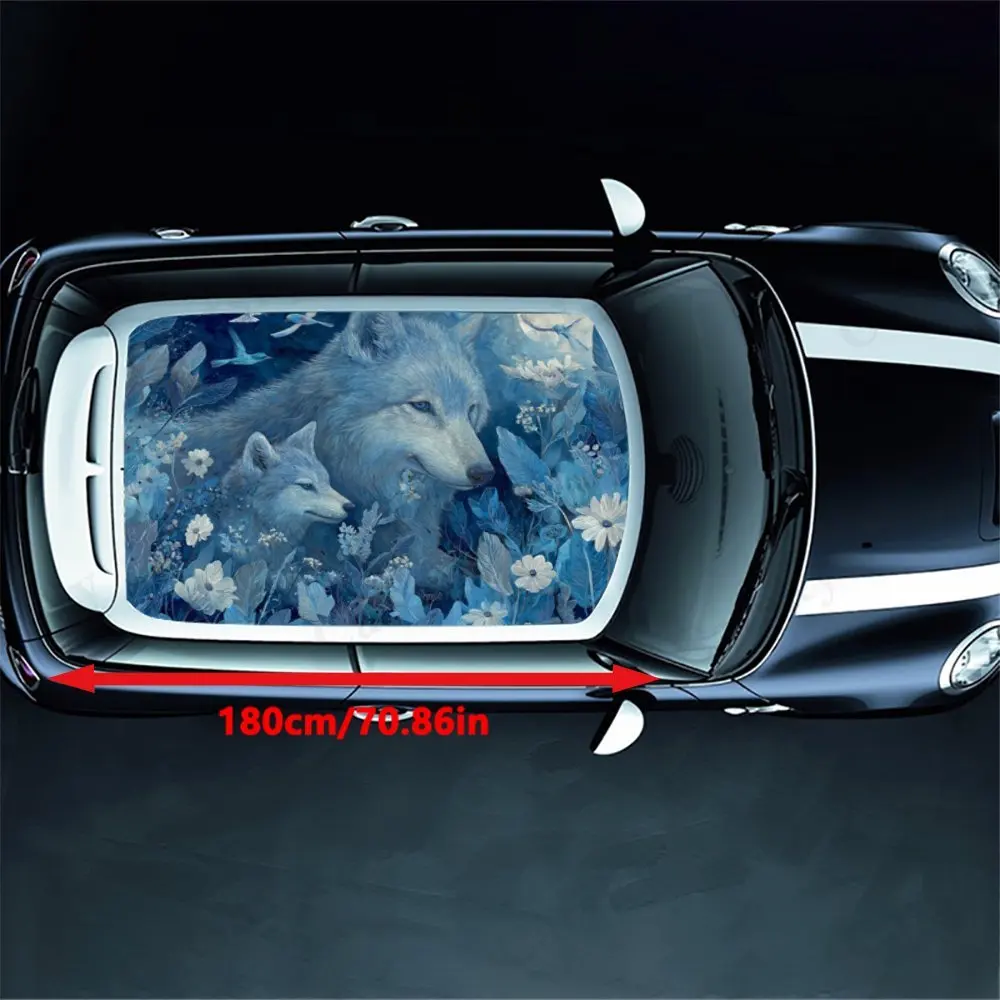 ملصق سقف السيارة Serene Tender Wolf Cub Moonlit PVC عصا مقاومة للماء ذاتية اللون، ملحقات تزيين خارجية للسيارات المذهلة #2
