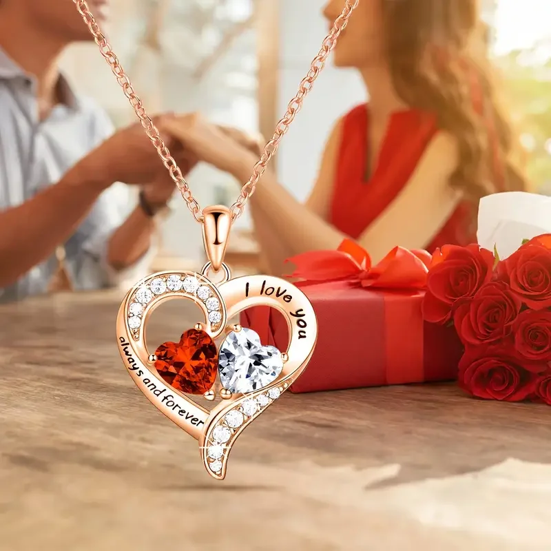 Elegante collar con colgante de corazón rojo con caja de regalo de rosas - Regalo romántico para el Día de San Valentín, cumpleaños o Día de la Madre para esposa, mamá