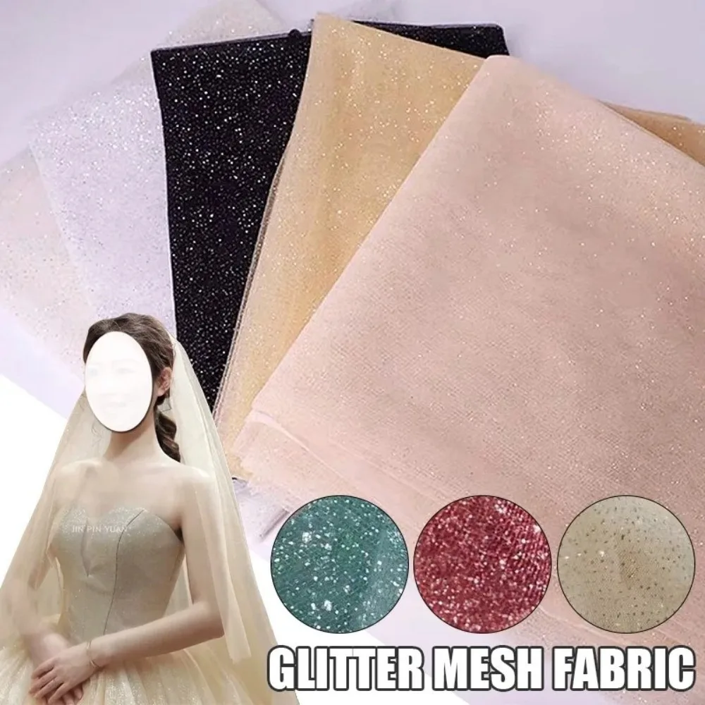 New 45cmX150cm Mesh Sparkle Fabric DIY Sewing Soft Sparkle Tulle Fabric Glitter Sequin Solid Color Decoration Material