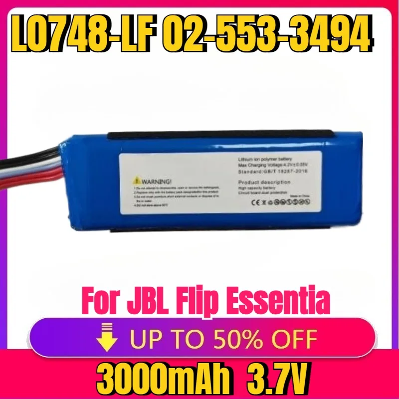

New Replaceable Speaker Battery3.7V/3000mAh L0748-LF 02-553-3494 for JBL Flip Essential for Flip 3 Stealth Edition for Flip 3 SE