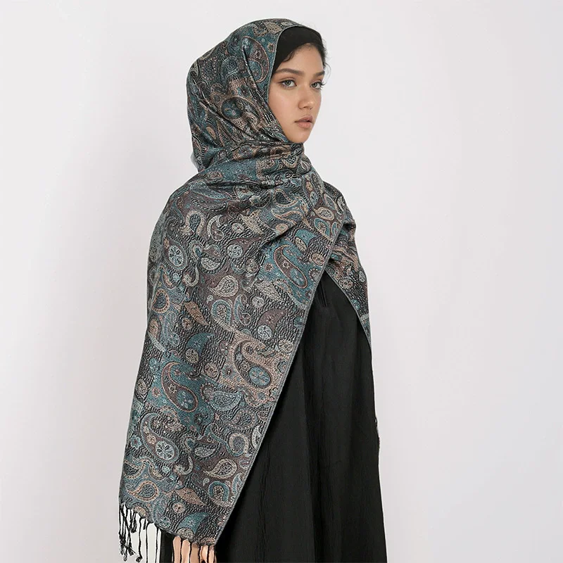 Étnico paisley bordado viscose hijab retro caju algodão muçulmano feminino cachecol envolve senhoras elegantes xales turbante lenço