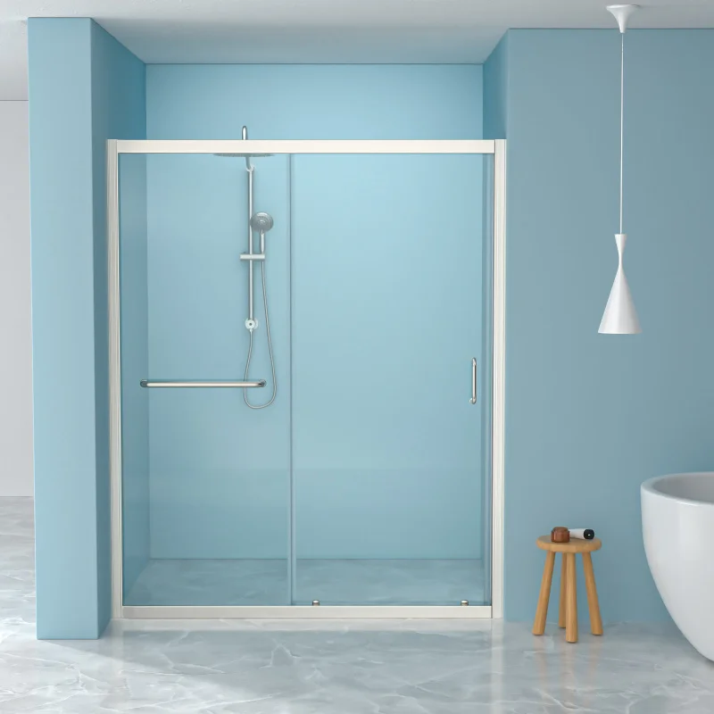 

Shower Door 48" W x 72"H Single Sliding Bypass Shower Enclosure, 1/4 in. (6mm), Brushed Silver