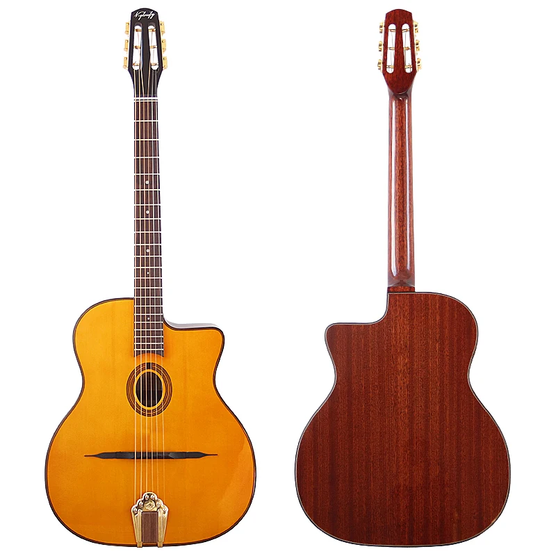 Django Akoestische Gitaar 41 Inch Massief Sparrenhout Top 6 Snaren Hoogglanzende Afwerking Zigeuner Akoestische Gitaar Oranje & Natuurlijke Kleur