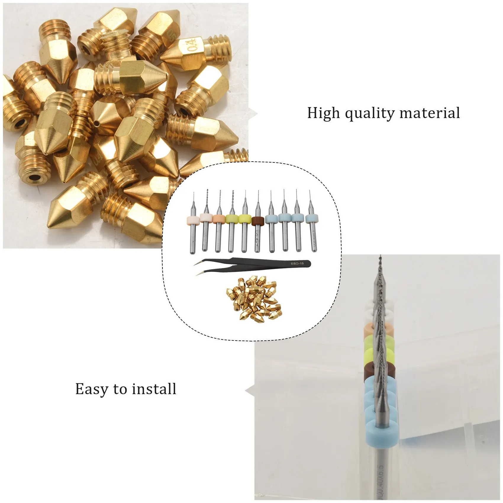 

Комплект насадок для принтера A23F-3D, насадки для экструдера MK8, медная печатающая головка с чистящими сверлами для Creality CR-10 Ender