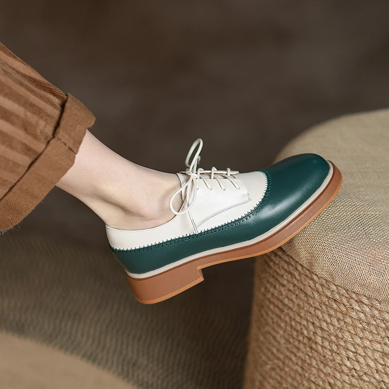 2026 Lace Up Single Women Fashion Platform Shoes Mixed Color Spring Autumn Casual Shoes Women Genuine Leather Pumps Women Shoes