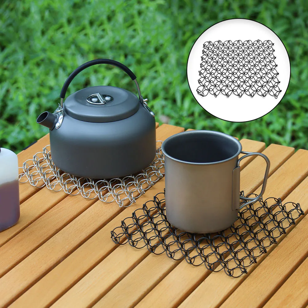 

Подставка для походной посуды из нержавеющей стали с пружинной изоляцией, изолирующий коврик, держатель для кастрюль, аксессуары для кемпинга