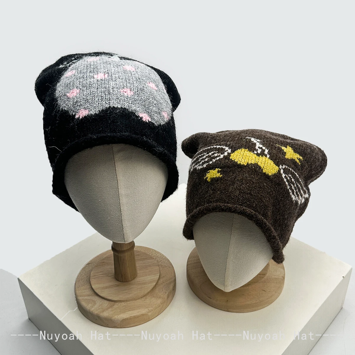 New Women Cherry Wings Apple Letters Dot Knitted Hats Warm Loose Fashion Korean Beanies Retro Versatile Cute Travel Personal Ins 2
