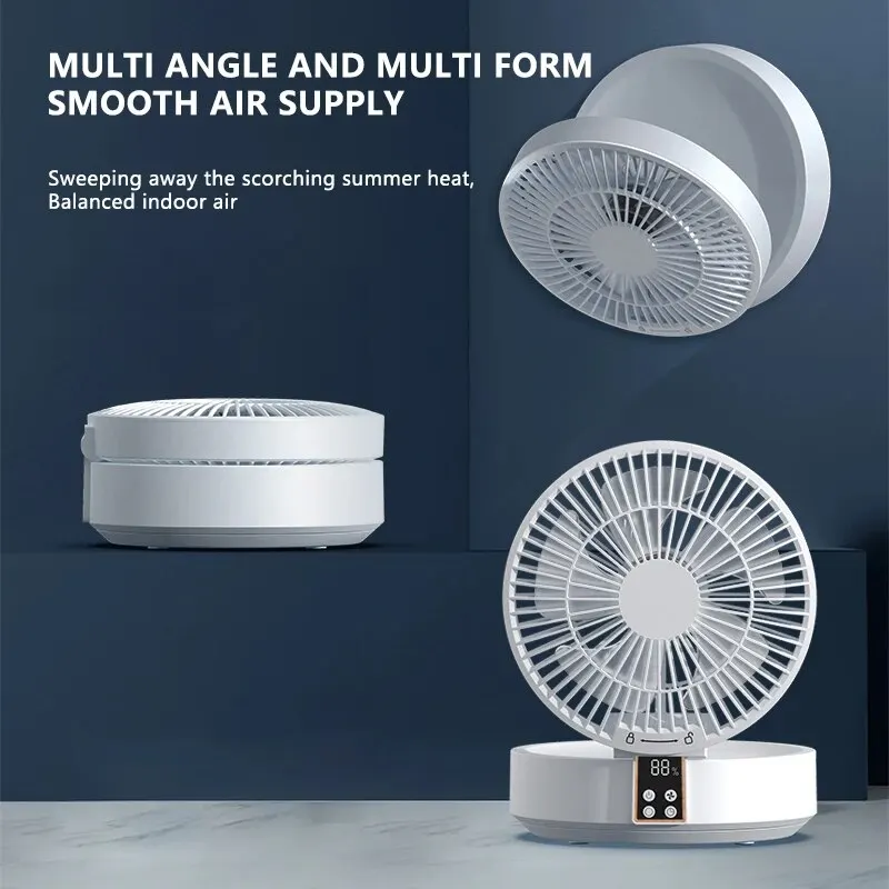 JS101 New Silent Digital Display Folding Fan Usb Charging Perforation-free Wall Mount Multi-function Mini Fan Large Capacity