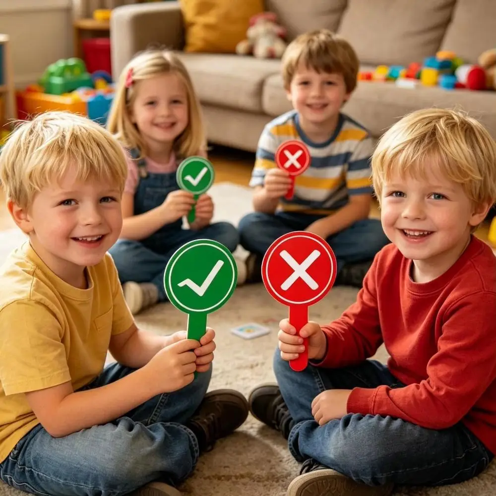 4Pcs Right or Wrong Hand Held Response Card Double Sided Red Green Travel Transition Judgement Board Portable Durable