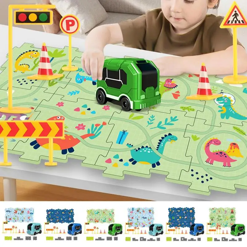 Auto Track Speelgoed Cartoon Track Speelgoed Puzzel Set Auto Kinderen Educatief Speelgoed Batterij Aangedreven Track Speelgoed Voor Thuis Kleuterschool Kinderkamer