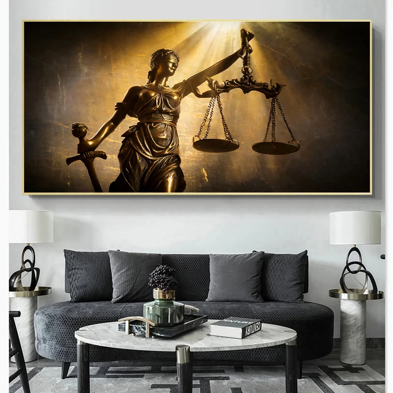 Modern Justice Goddess Themis Print Canvas Painting, Themis Holding Scale Sword Poster Wall Art, For Living Room Decor, No Frame