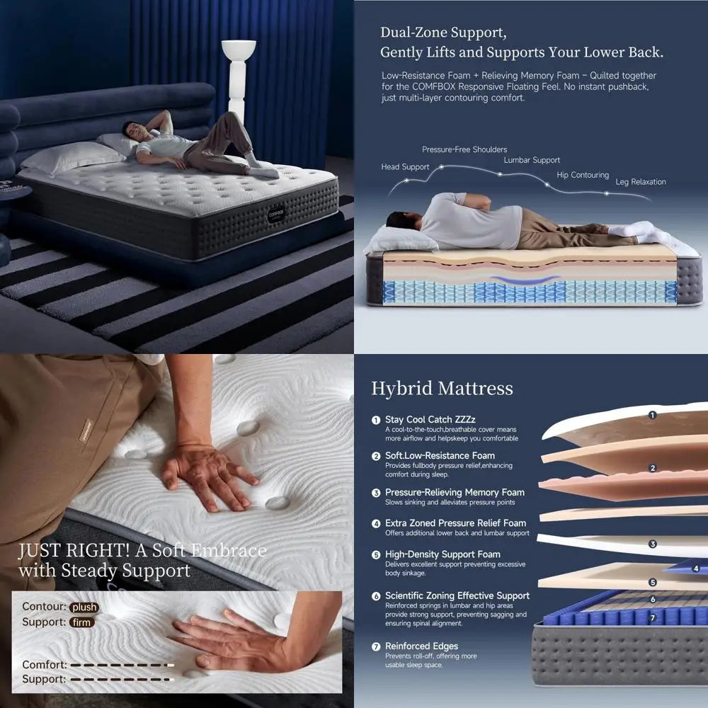 

12 Inch Medium Firm Classic Hybrid Queen Mattress: Memory Foam and Innerspring Coils with Cooling Top Layer