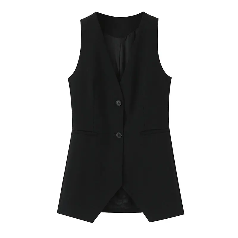 슬림핏 조끼 하이웨이스트 팬츠 민소매 브이넥 신상 가을 여성 패션 세트 3피스 롱 팬츠 버튼 스타일