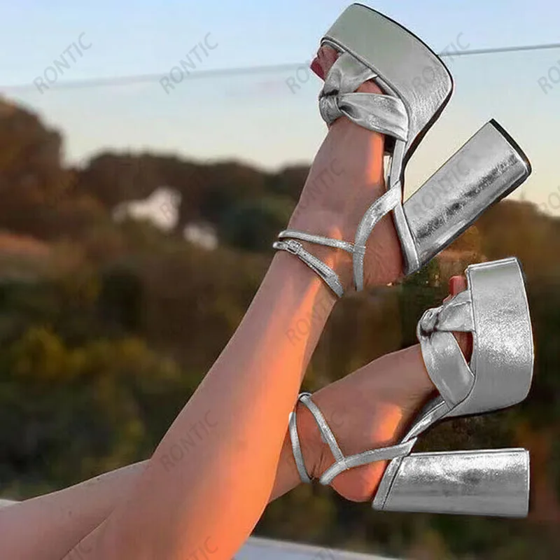 Rontic New Fashion Women Platform Sandals Ankle Strap Chunky Heels Open Toe Gorgeous Gold Night Club Shoes US Size 5-15 view 2