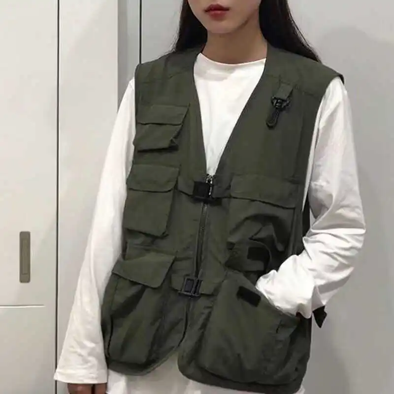 Slim Fit Outdoor Workwear Street Style Vest Unisex Lightweight Multi-Functional Pocket Design Standard Cut Youth Fashion