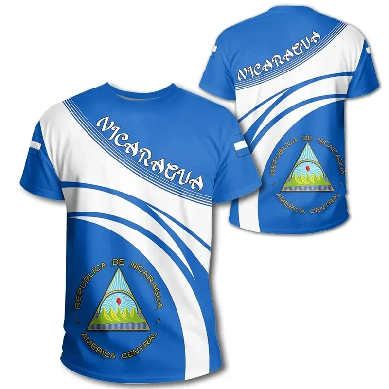 Nicaragua Flag 3D Printed T Shirt For Men Outdoor Sports Fitness T-shirt Tops Street Summer Short Sleeves Oversized Tee Shirts