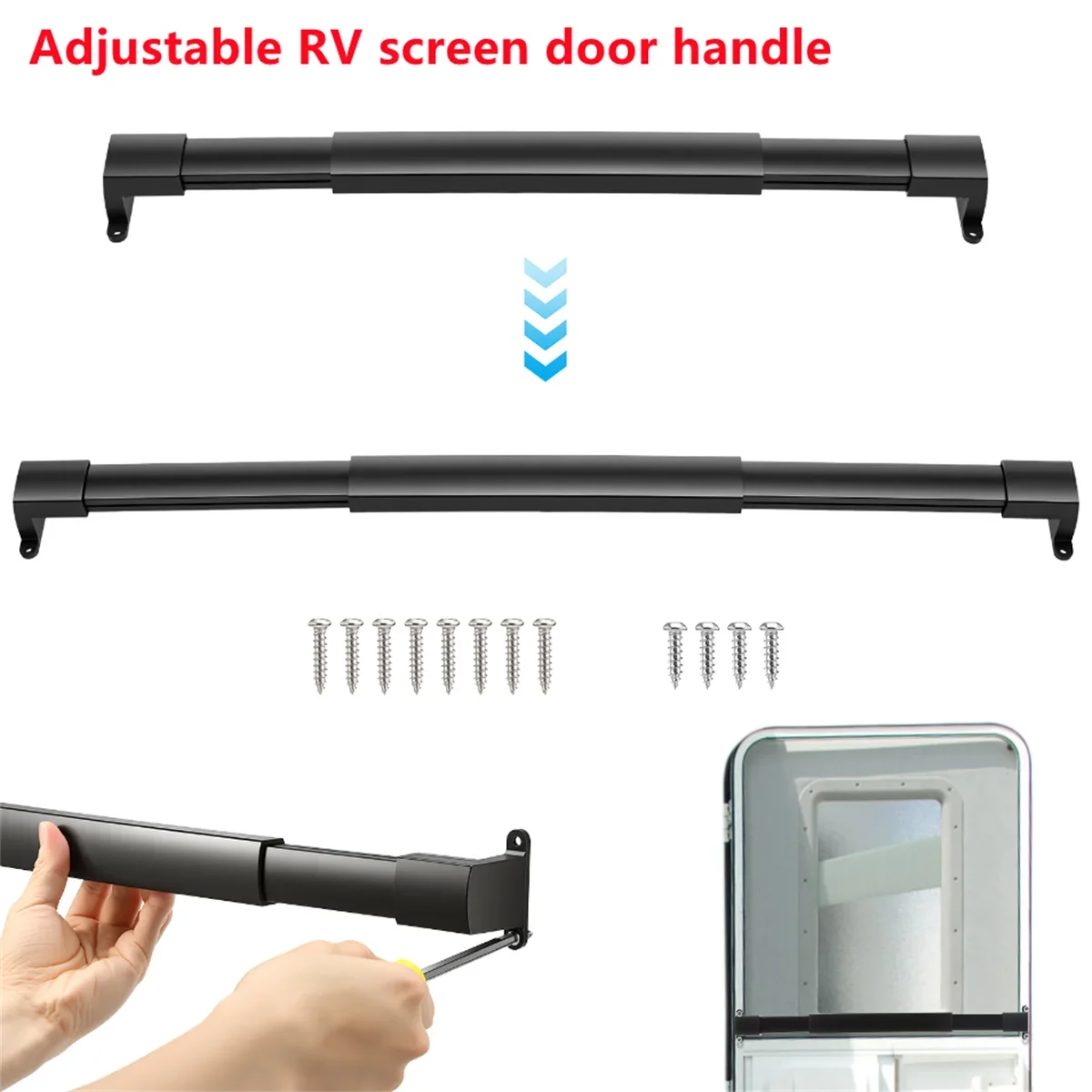 Adjustable Door Crossbar Handle 21-5/8 Inch to 28-5/8 Inch Aluminum Alloy RV Screen Door Handle for RV Motorhomes Campers