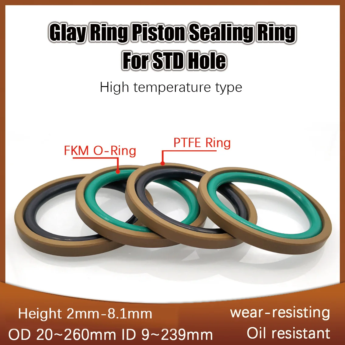 1Pcs Glay Ring Double-Loop Hydraulic Cylinder For STD Hole Piston Sealing Ring OD 20/25/28/30/32/35/36/38/40/45/50-260mm O-ring