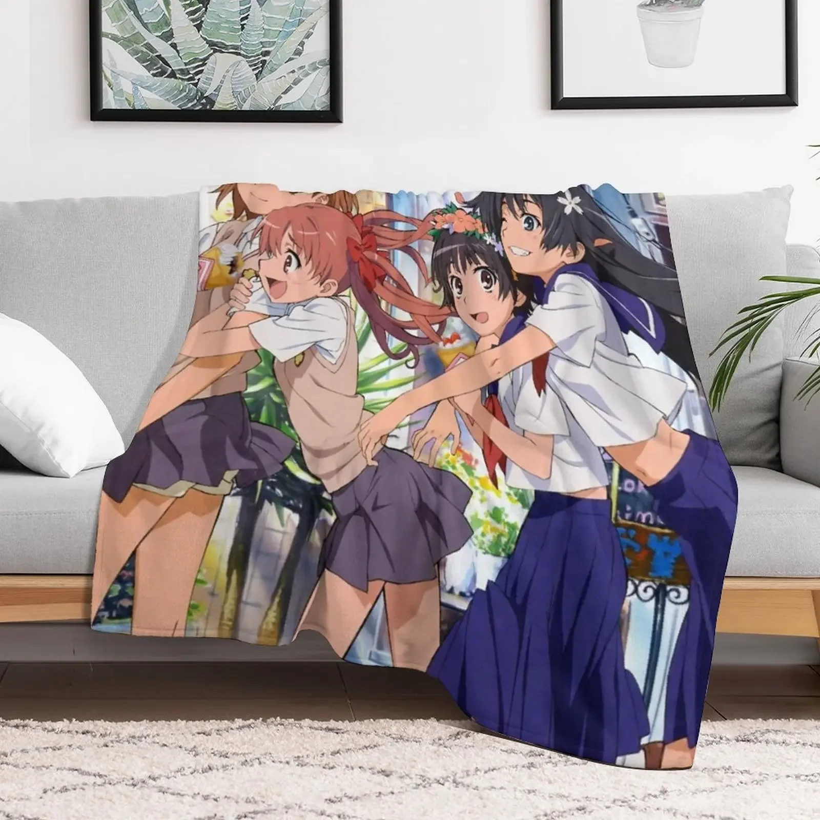 Toaru Kagaku - Misaka Mikoto, Shirai Kuroko, Saten Ruiko, Uiharu Kazari Throw Blanket Flannels Summer Decorative Sofas Blankets