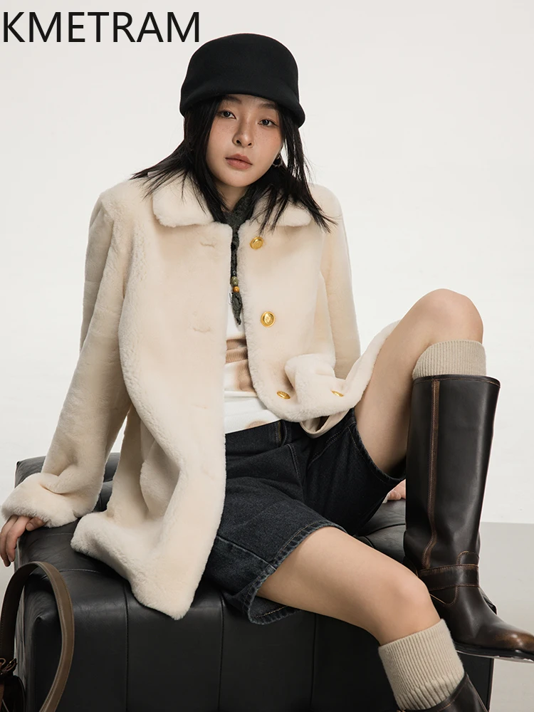 سترة من فرو صوف الغنم من ميرينو الطبيعي 100% من KMETRAM معطف نسائي متوسط الطول من الفرو الحقيقي ملابس شتوية جديدة للنساء 2025 shanба vrouwska