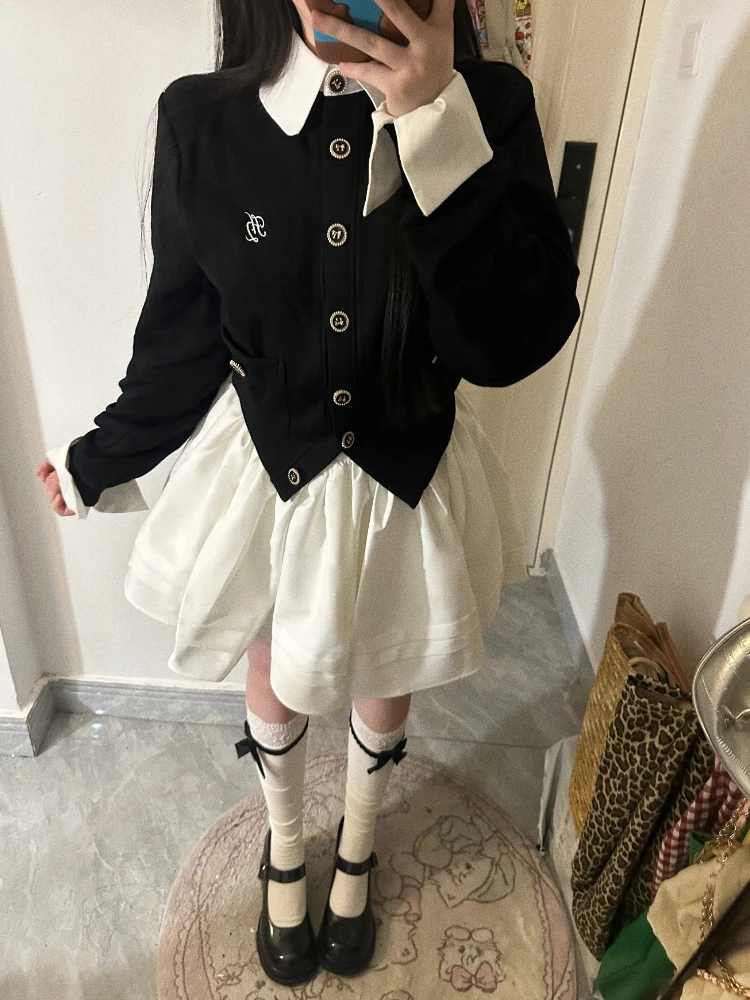 

Осенние вязаные комплекты из 2 предметов в консервативном стиле, женские пуловеры в стиле пэчворк Y2k + мини-юбка-тортик, женская шикарная корейская популярная одежда