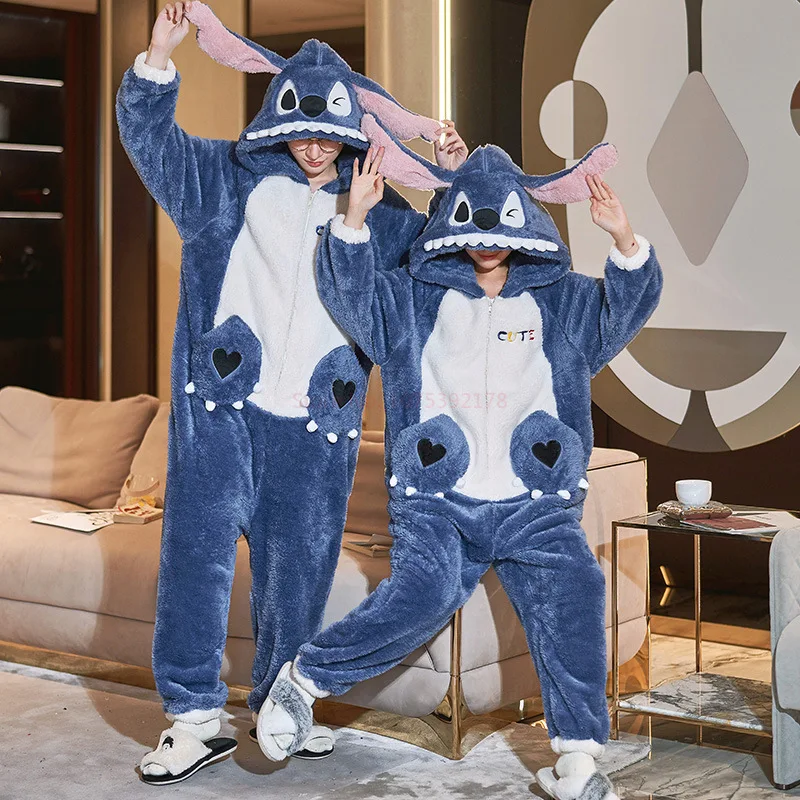 Cute Cartoon Sanrio Kuromi Cinnamoroll Conjoined Couple Pajamas For Men And Women In Winter Plush Home Clothing