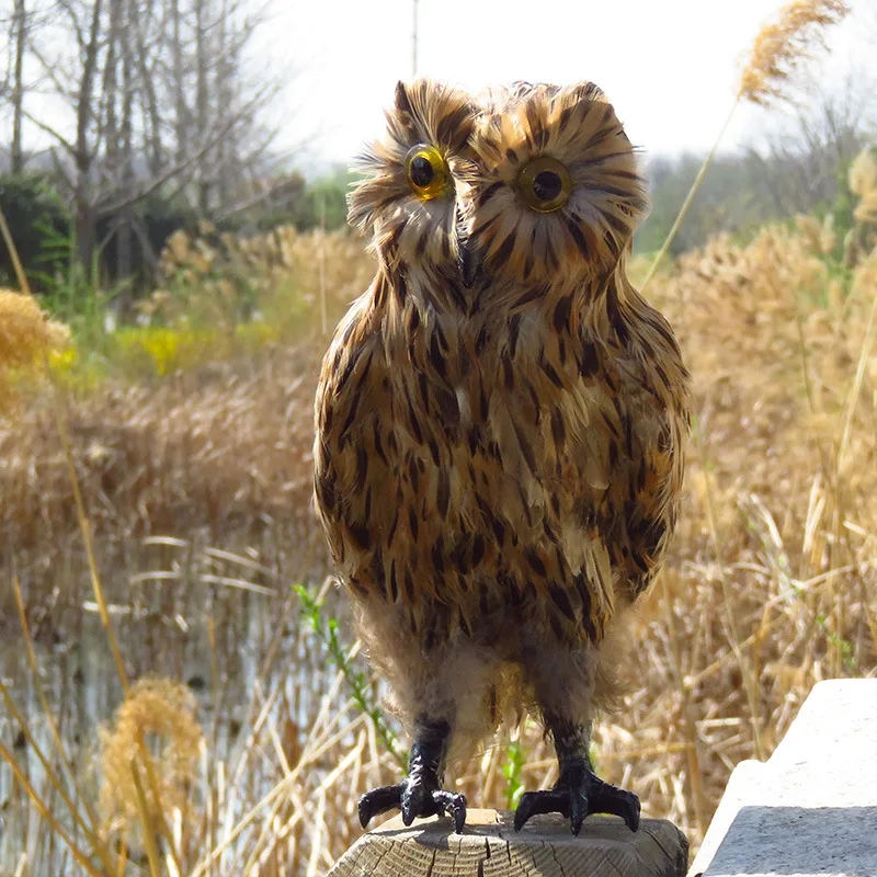 

brown foam&feathers owl bird toy hard model home garden decoration Xmas gift about 30cm