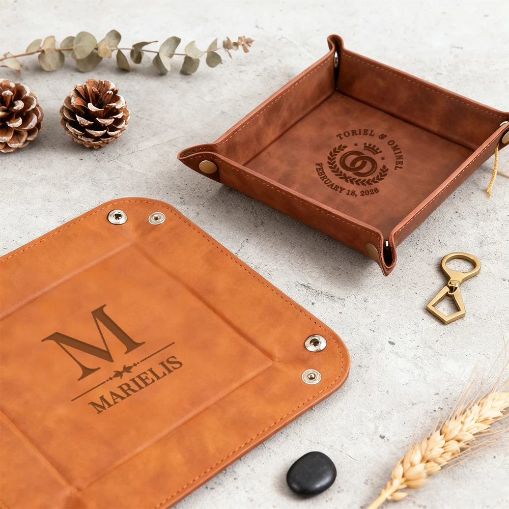 Plateau de rangement personnalisé | Plateau pour hommes gravé sur mesure | Cadeau de la fête des pères | Convient pour la maison | Fabriqué pour cuir synthétique polyuréthane