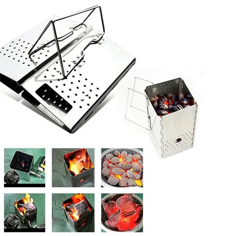 

AZ-Portable Charcoal Starter, Stainless Steel BBQ Grill, Outdoor Folding Carbon Stove, Fire Heating Grill