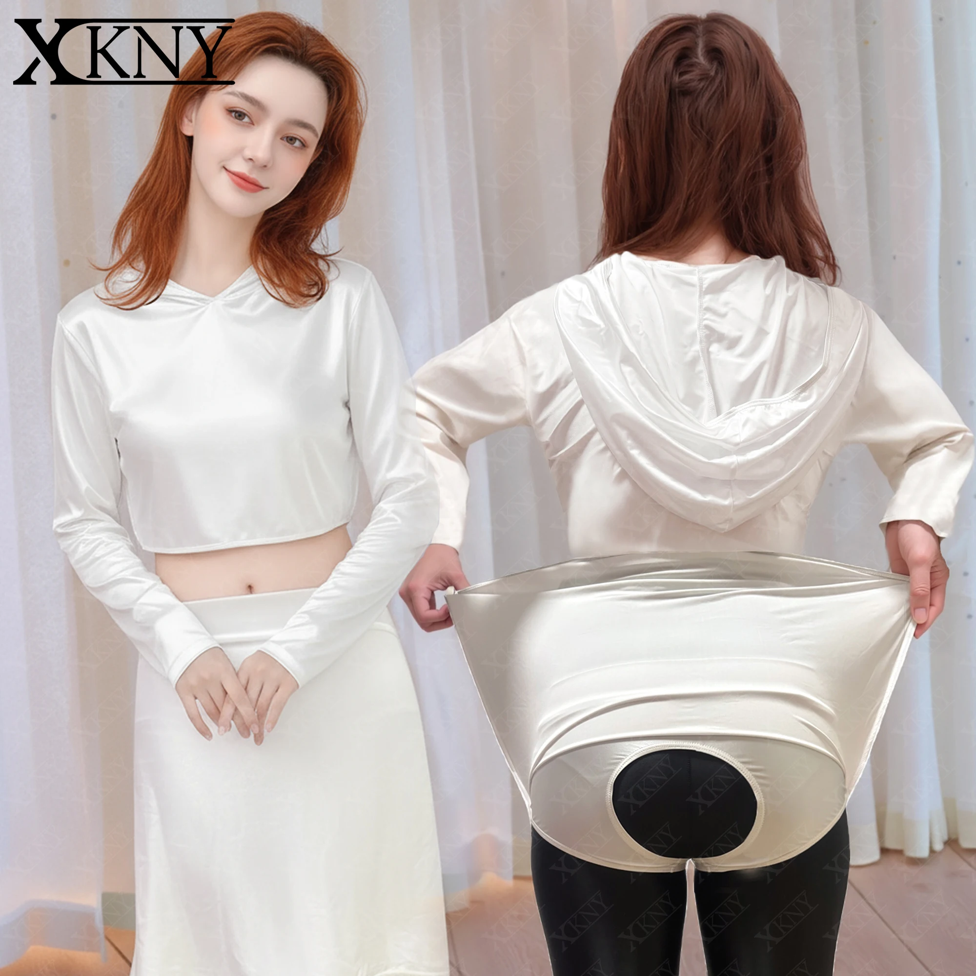 

XClocKNYoung silky glossy open crotch skirt elastic smooth low waist one-step skirt elastic silky slim half skirt