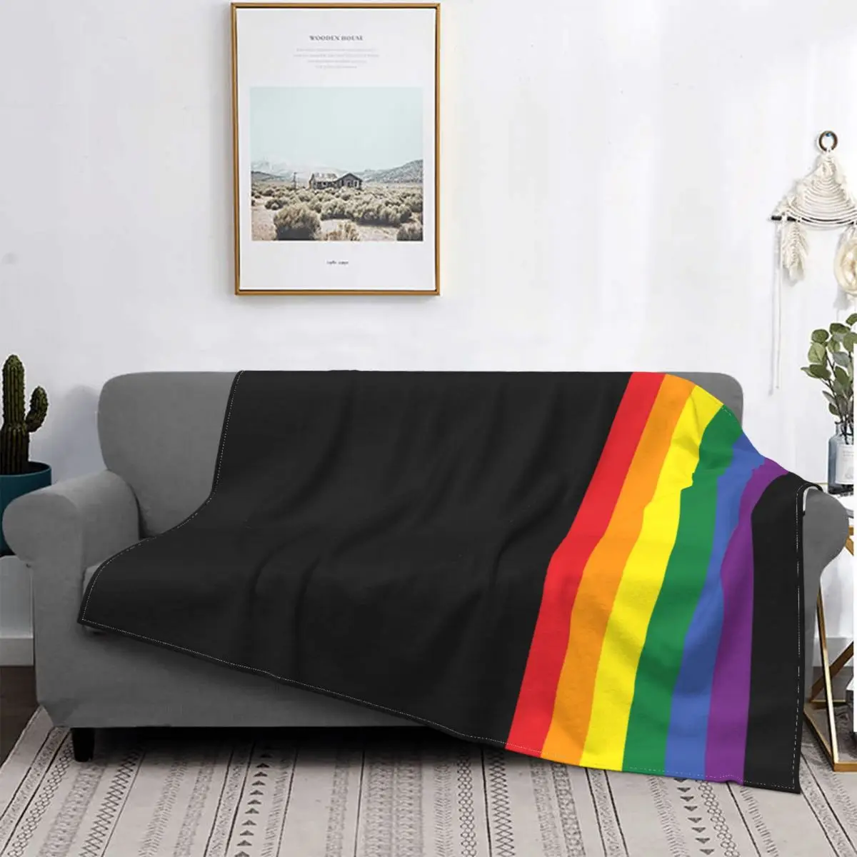 Rainbow Pride LGBT Flannel Blanket Vintage Throw Blankets for Bed Sofa Couch Lightweight Soft Cozy Bed Warm Gay Lesbian Blanket