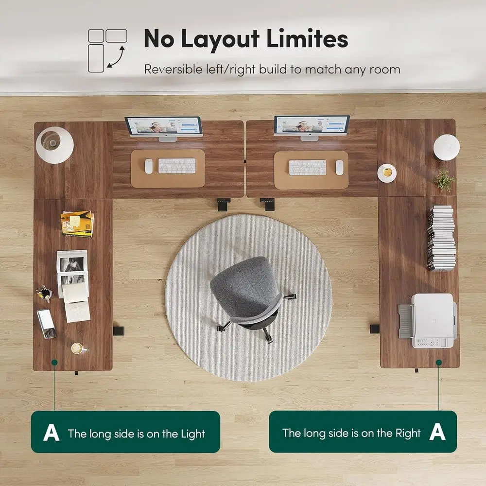 63 x 55 높이 조절 가능 L자형 책상, 검정색/검은 호두나무 상판이 있는 전동식 앉아서 일하는 홈 오피스 책상