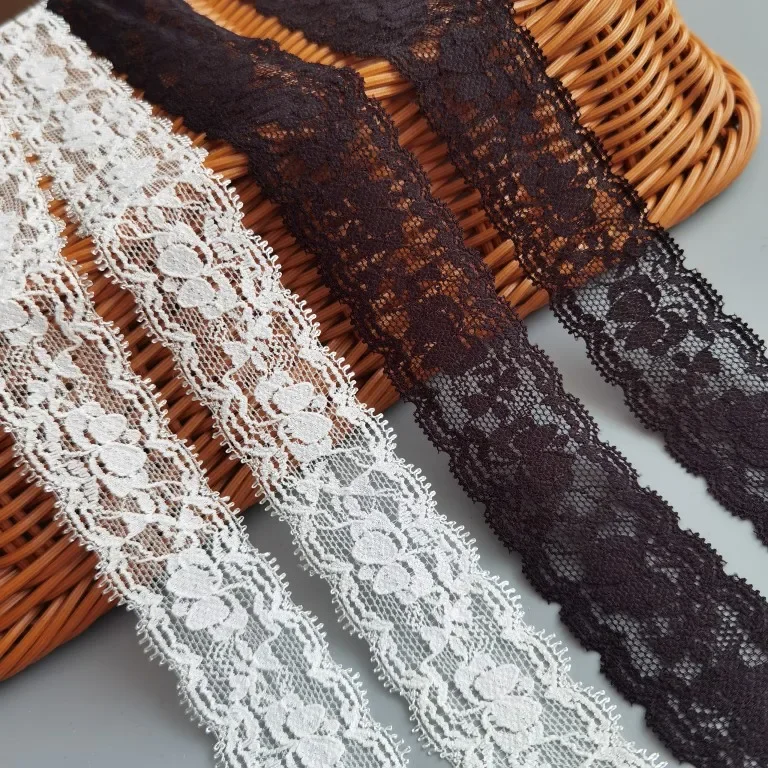 African lace fabric 2024 high quality 1yard stretch trim handmade DIY dress skirt underneath decoration narrow black and white