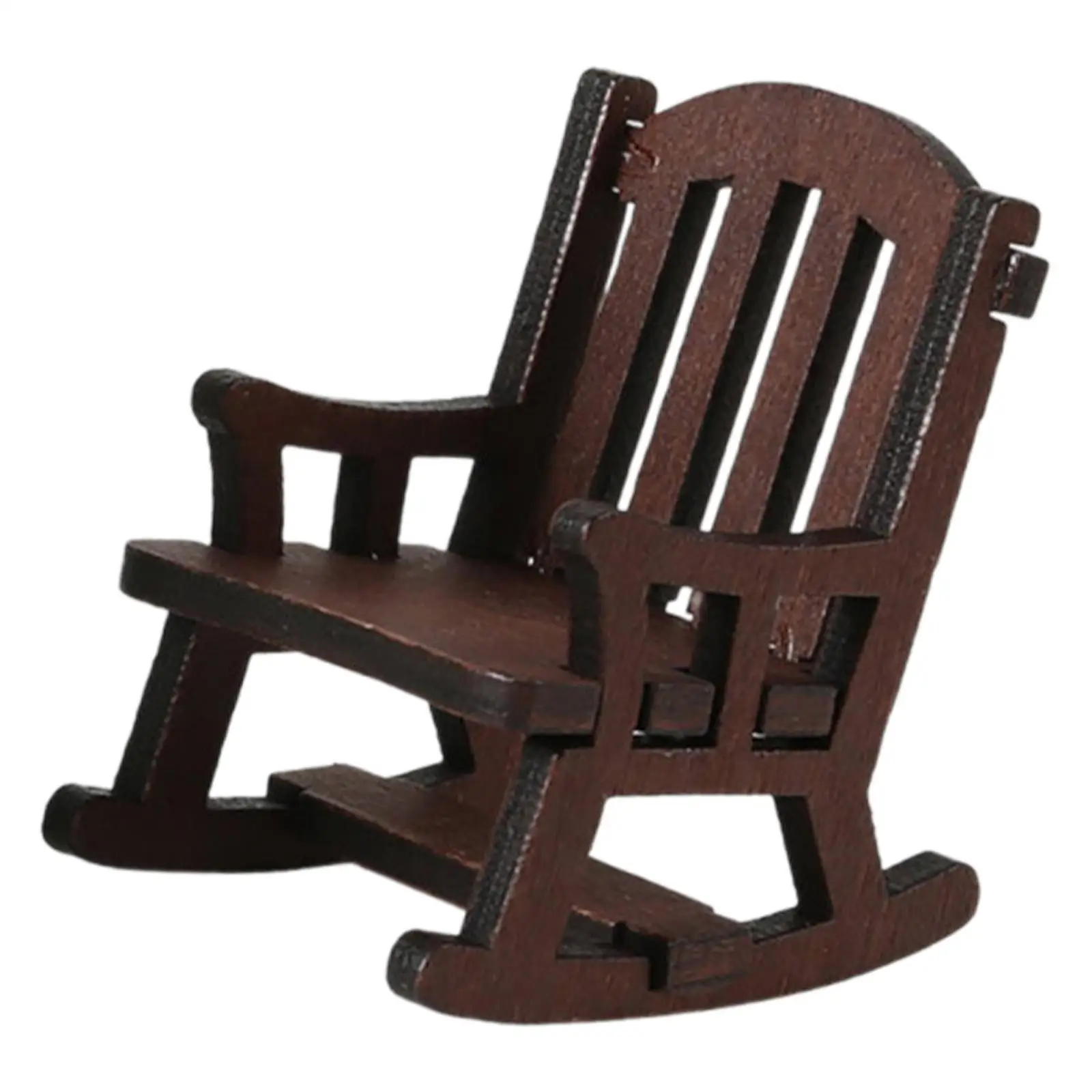 1/12 Holz Schaukelstuhl Handwerk Holz Mini Stuhl mit hoher Rückenlehne Modell für Gebäude Miniaturszene Architekturmodell Zugdekoration