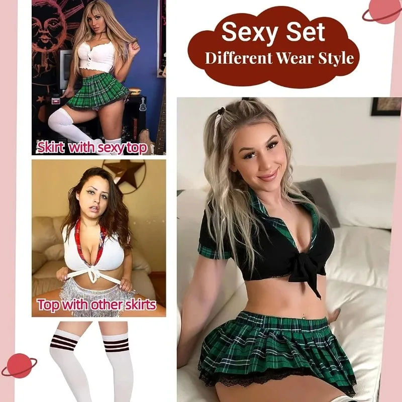 Women Sexy Cosplay Lingerie Student Set Role Play School Girl Erotic Costume Dress Women Miniskirt Outfit Short Top Sex Clothes