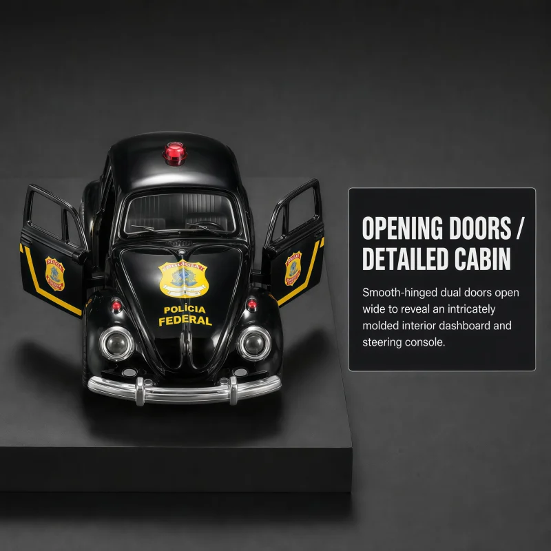 Classic Beetle Police Diecast Car Model, Openable Doors Pull Back Metal Vehicle, Desktop Collectible Ornament view 2