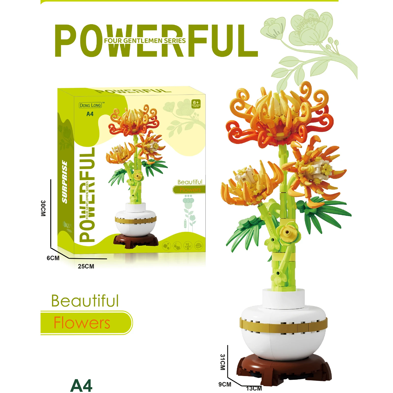 Flower Plant Pot Building Blocks Simulation Chrysanthemum Model Ornaments MOC Technical Bricks for Girl DIY Holiday Gifts