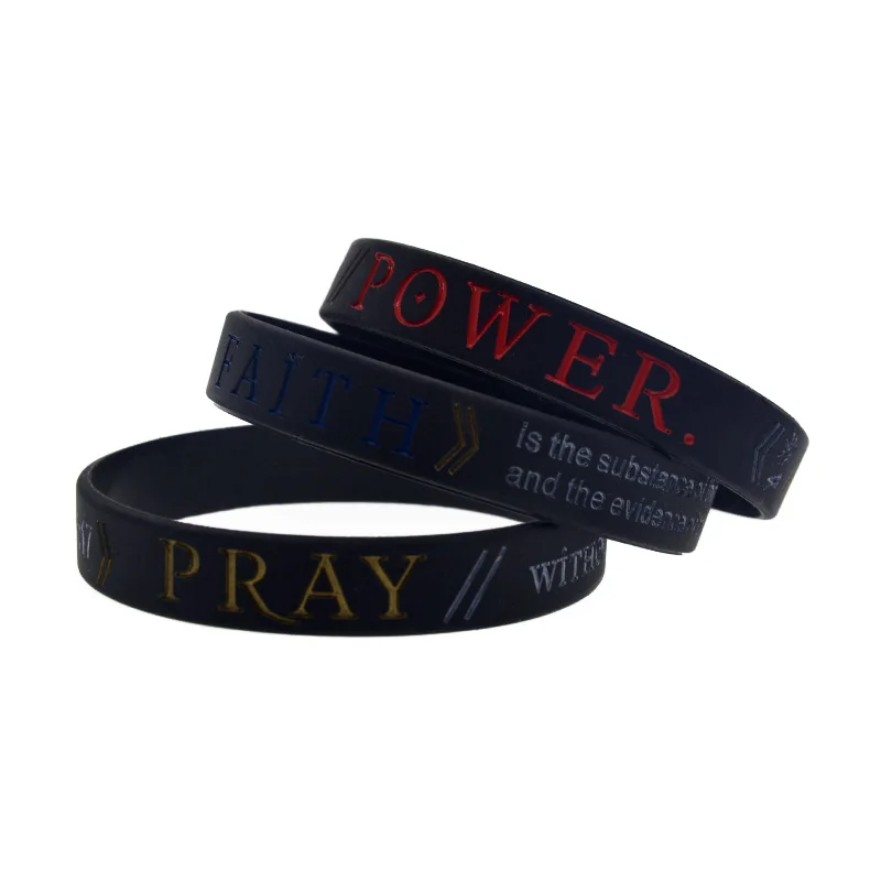 

50 Pcs POWER PRAY FAITH Silicone Rubber Wristband Jesus Bracelets Black