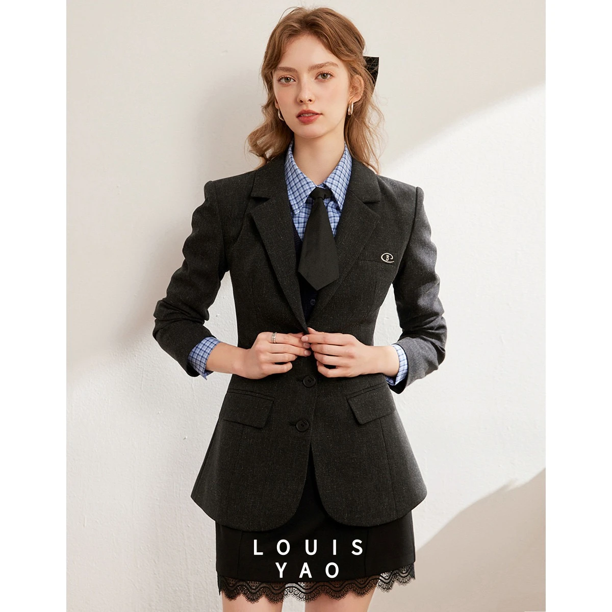 LOUISYAO Fashion Women Blazer 2026 Spring Office Lady Lapel Embroidery Slim Fit Suit Jacket Coat