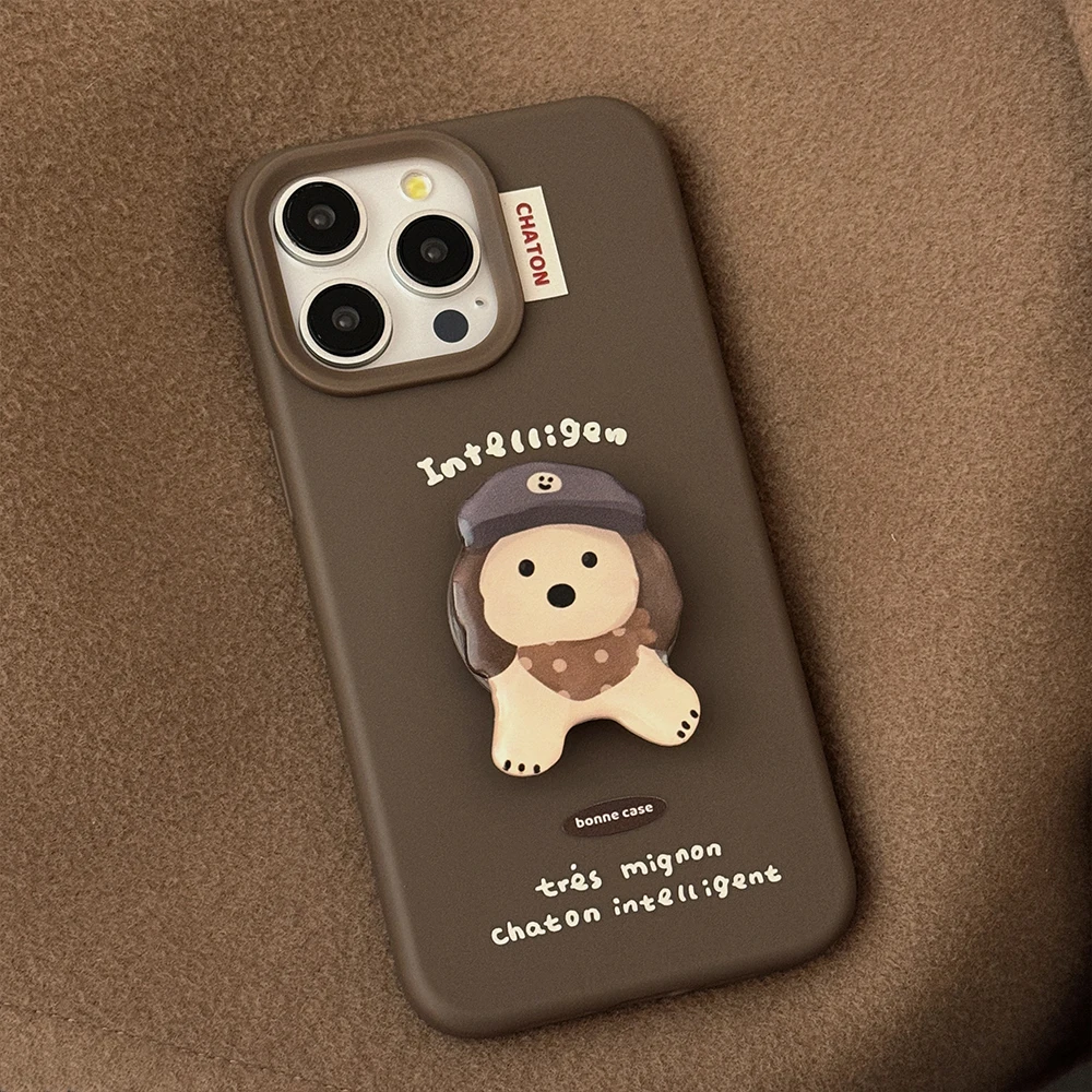 Funda de silicona retro para iPhone 16, 15, 14, 13, 12 Pro Max, con bonito cachorro y accesorios de soporte, carcasa trasera