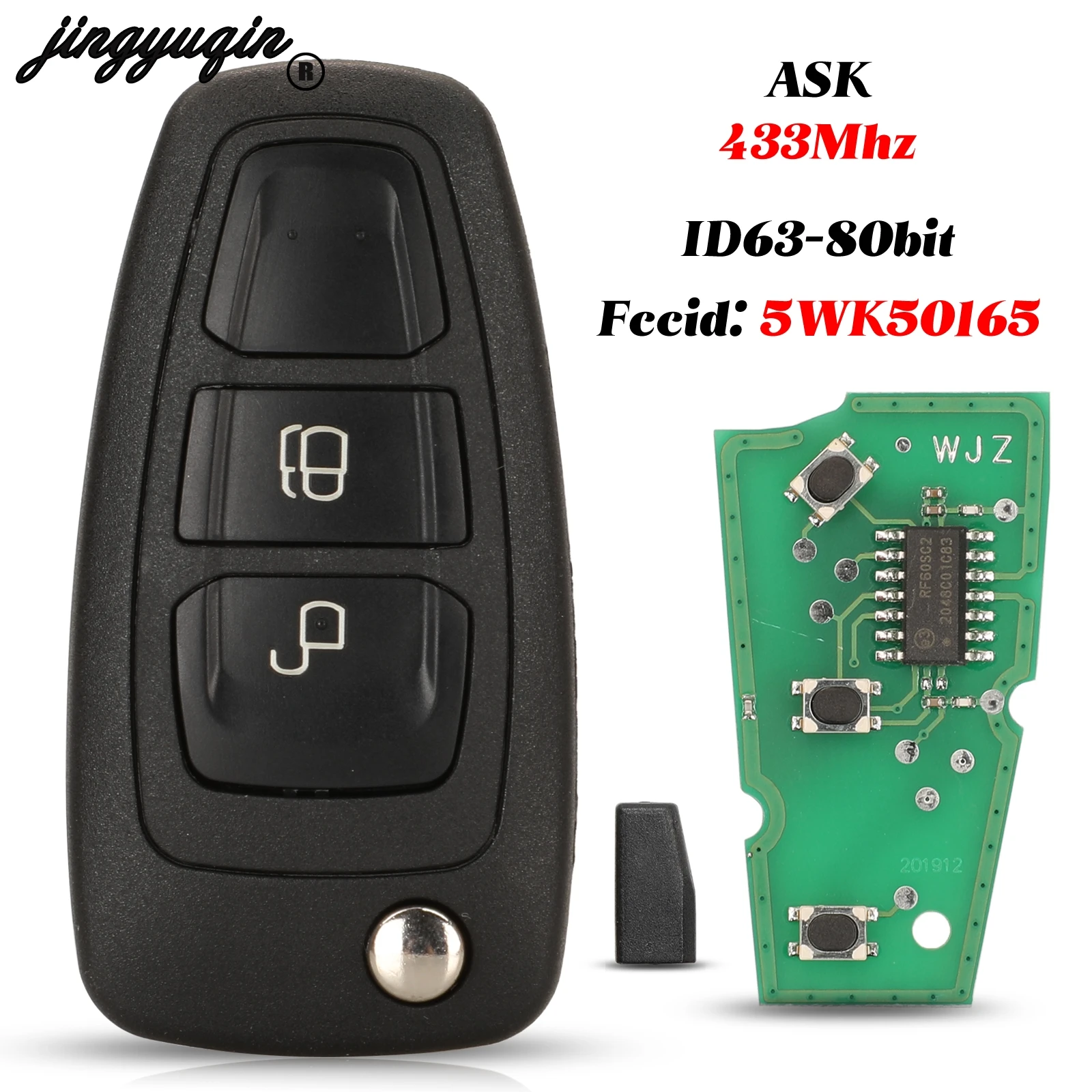

jingyuqin 2 Buttons For Ford Ranger TKE 2011-2015 Fob Flip Smart Remote Car Key 433Mhz ID63-(83) Chip 5WK50165 Uncut HU101 Blade