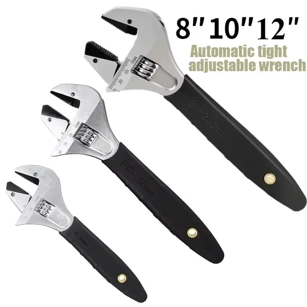 8/10/12Inch Adjustable Ratcheting Wrench Non-Slip Handle Large Opening Bathroom Wrench Multifunctional Self Tightening Wrench