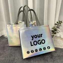 Borsa a tracolla laser in tessuto Non tessuto borsa per la spesa del centro commerciale borsa per l'imballaggio dell'abbigliamento negozio confezione del prodotto logo personalizzato