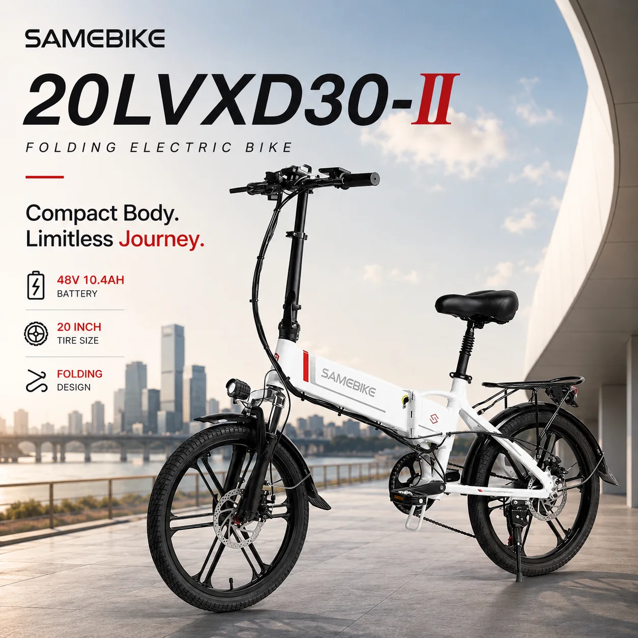 Bicicletta elettrica pieghevole con motore brushless, batteria al litio da 48V 10,4AH, e-bike con pneumatici da 20 pollici, bicicletta elettrica per adulti.