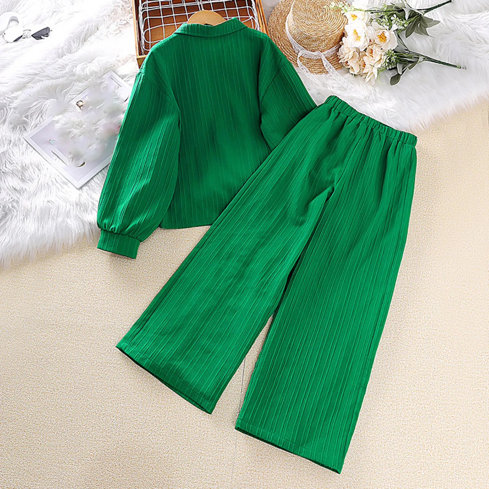 Kids Girls Autumn Long Sleeve Clothes Sets Green Tops+Pants 2PCS Outfits Clothes For Girls 8 10 11 12 Years Old Children Clothes