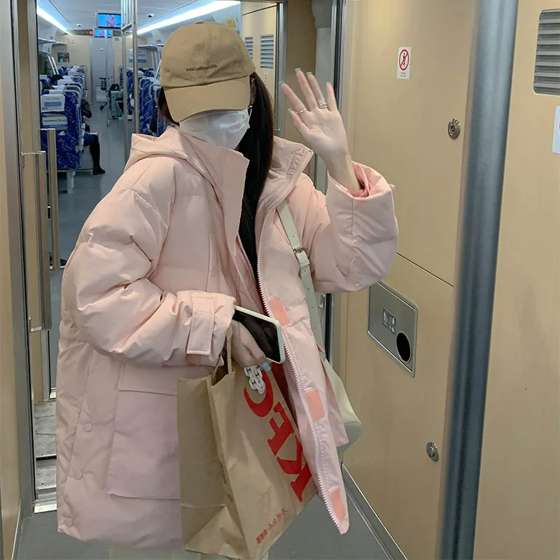 

Зимнее хлопковое жакет оверсайз Thiened, женское теплое пуховое пальто Du, дизайн с хлебом, корейская версия, длинное платье на молнии...