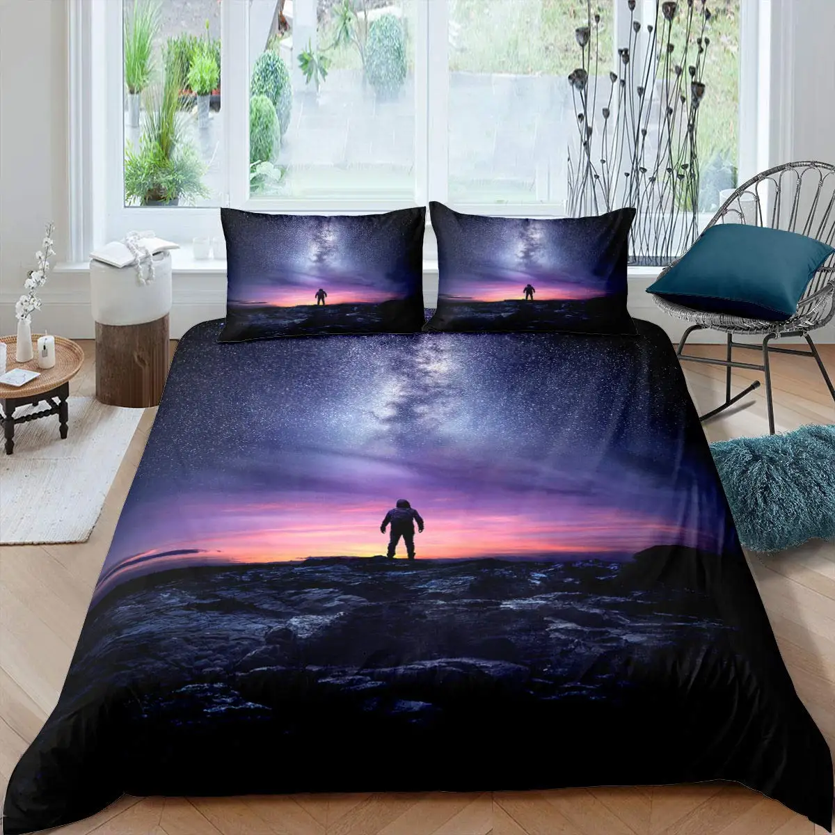 

Aurora Duvet Cover Set Galaxy Bedding Set Purple Starry Sky Quilt Cover Outer Space Universe Astronaut Comforter Cover For Kids